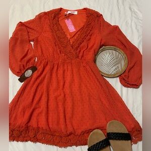 Southern Fried Chics Women’s Orange V-Neck Long Sleeve Dress